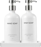 Glass Kitchen Soap Dispenser Set With Ceramic TRAY,16.9 Floz Hand Dish. Fixed Price $46.99.