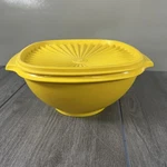 Tupperware Servalier Bowl W/lid Bright Yellow Mustard Vintage #836-4 & #837-3. Fixed Price $10.00.