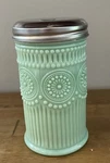 Vintage Tablecraft - Jadeite Glass Green Sugar Shaker Raised Embellishment. Fixed Price $10.99.
