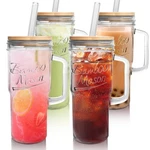 Glass Tumbler With Lids Straws Handle Drinking Set Mason Jar 24OZ Pcs Anotion. Fixed Price $40.65.