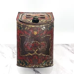 Atq Tin Storage Box Coffee Tea Caddy Dry Goods General Store Lid Red Gold 10". Fixed Price $110.00.