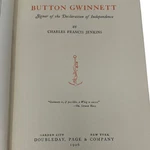 1926 Button Gwinnett Charles Francis Jenkins Limited #483/1001 1ST Edition Hc Dj. Fixed Price $99.00.