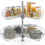 Fohere 28" Kidney Lazy Susan For Corner Cabinet, 2-TIER Adjustable Height Chr.... Fixed Price $206.23.