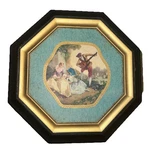 Vintage Creative Container Corp Octagonal Trinket Box Romantic Scene Lid-flaw. Fixed Price $25.30.