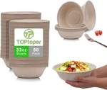 Toptoper 33OZ Large Paper Bowls, 50-PACK, Disposable, Leakproof, Microwave Safe. Fixed Price $51.71.