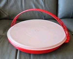 Red Tupperware Round 405-1 Pie Veggie Carrier/keeper With Handle 12" Diameter. Fixed Price $31.41.