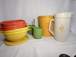 Lot Of Vintage Tupperware Containers Measuring Cup W/ Alladin's Pump Drink Jug. Fixed Price $20.00.
