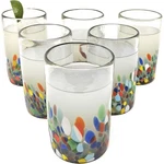 Dos Suenos Hand Blown Mexican Drinking Glasses - Set Of 6 Confetti Carmen Design. Fixed Price $57.99.