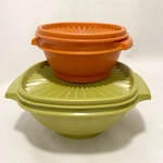Tupperware Bowls 70S Servalier With Lids 840-15, 1323-28 Harvest Colors. Fixed Price $18.00.