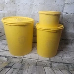 3 Tupperware Vintage Yellow Canister 807-6 806-6 1297-10 Starburst Lid. Fixed Price $19.00.