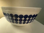 Pyrex White Blue Glass Mixing Bowl Round Polka Dot Pattern 2.5 Qt.. Fixed Price $39.95.