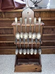 Thirteen Colonies Spoon Set With Display Rack, Patina Antique Plastic Trays. Fixed Price $55.00.