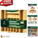 Adjustable Bamboo Cutlery Tray - 9 Compartment Kitchen Organizer, Natural Finish. Fixed Price $63.69.