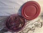 Vtg Corning Ware Pyrex Vision Cranberry 1QT Casserole Dish Lids V1.5C & V-31-PC. Fixed Price $20.00.