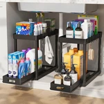 Pougny 2 Pack Under Sink Organizer Pull Out Tier Heavy Duty Storage Black Pro. Fixed Price $29.99.