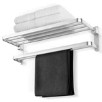 Bozwell Brushed Satin Nickel 16-IN 2-BAR Folding Bathroom Towel Rack Space Saver. Fixed Price $65.19.