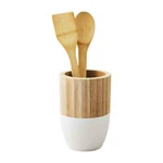 Mud Pie Home White Two-tone Wood Kitchen Cooking Utensil Holder Set. Fixed Price $37.99.