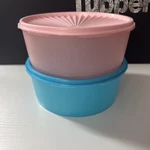 Tupperware Servalier Stacking Cookie Canisters 7.5 Cup Pink And Blue. Fixed Price $51.99.
