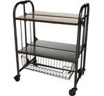 Gourmet Basics By Mikasa Wood Top Folding Cart, Bronze. Fixed Price $149.00.