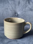 Hearth & Hand Coffee Mug Tea Cup Green Tan Stripe Stoneware 11.5OZ Magnolia Euc. Fixed Price $11.95.
