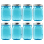 16OZ Plastic Mason Jars (8-PACK Blue W/silver Metal Lids) Pet Bpa-free W/one. Fixed Price $34.77.