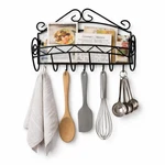 Wall Mounted Kitchen Organizer With Basket And 5 Hooks, Wrought Iron Recipe &.... Fixed Price $23.21.