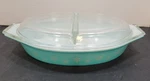 Vtg Pyrex Turquoise Snowflake 1-1/2 Quart Divided Casserole Dish W/lid 945C*READ. Fixed Price $24.99.