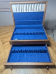 Vintage Silverware Storage Chest Box Blue Interior Drawer Wooden Flatware. Fixed Price $38.00.