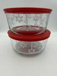 Pyrex 4 Cup Storage Bowl Winter Snowflakes Set Of 2 Red Lids. Fixed Price $25.49.