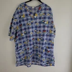 Vintage Disney Donald Duck Scrub Top V-neck Blue Gingham Plaid Pockets Size Xl. Fixed Price $14.99.
