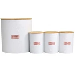 Megachef Canister Set Iron White Rose Gold Bamboo Lids Diamond Pattern 4-PIECE. Fixed Price $37.42.